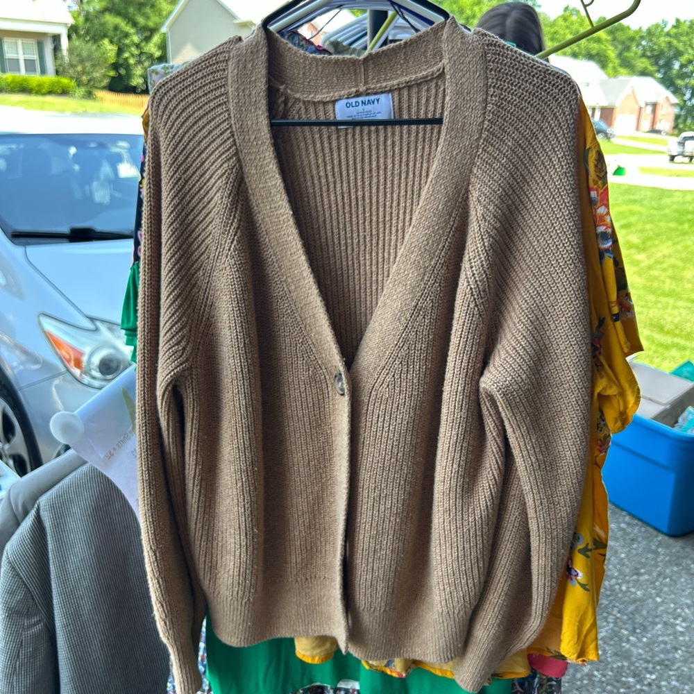 Old Navy Tan Cardigan Sweater Ribbed Knit Casual
